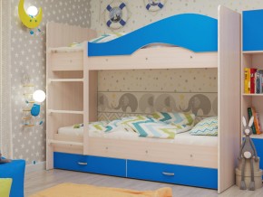 Кровать 2-х ярусная Мая с ящиками на латофлексах млечный дуб/синий в Кушве - kushva.magazinmebel.ru | фото - изображение 1