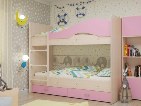 Кровать 2-х ярусная Мая с ящиками на латофлексах розовая в Кушве - kushva.magazinmebel.ru | фото