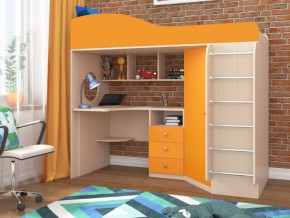 Кровать чердак Кадет 1 с металлической лестницей Дуб молочный-Оранжевый в Кушве - kushva.magazinmebel.ru | фото