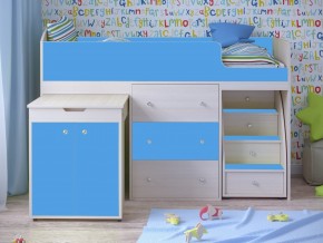 Кровать чердак Малыш 80х180 Дуб молочный, Голубой в Кушве - kushva.magazinmebel.ru | фото