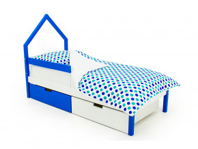Кровать-домик мини Svogen с ящиками и бортиком сине-белый в Кушве - kushva.magazinmebel.ru | фото - изображение 1