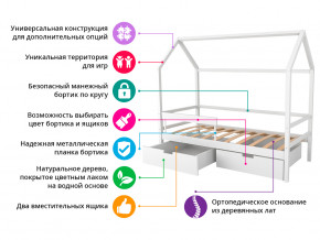 Кровать-домик Svogen с фото с ящиками и бортиком белый/динозаврики в Кушве - kushva.magazinmebel.ru | фото - изображение 2