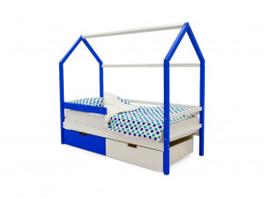 Кровать-домик Svogen с ящиками и бортиком сине-белый в Кушве - kushva.magazinmebel.ru | фото - изображение 1