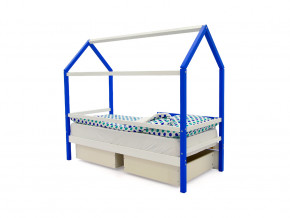 Кровать-домик Svogen с ящиками и бортиком сине-белый в Кушве - kushva.magazinmebel.ru | фото - изображение 3