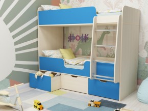 Кровать двухъярусная Малыш двойняшка дуб молочный-голубой в Кушве - kushva.magazinmebel.ru | фото
