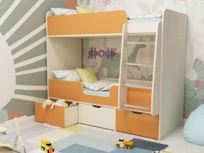 Кровать двухъярусная Малыш двойняшка дуб молочный-оранжевый в Кушве - kushva.magazinmebel.ru | фото