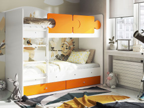 Кровать двухъярусная Тетрис латы с бортиками белый-оранжевый в Кушве - kushva.magazinmebel.ru | фото
