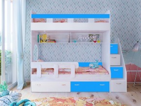 Кровать двухъярусная Юниор 1 винтерберг-белый с голубым в Кушве - kushva.magazinmebel.ru | фото