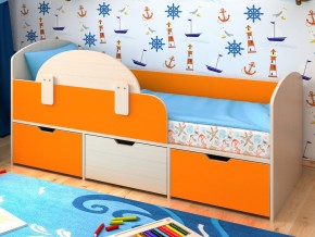 Кровать Малыш Мини Дуб молочный-Оранжевый без бортика в Кушве - kushva.magazinmebel.ru | фото