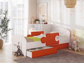 Кровать Мозаика с ящиком и бортиками на ламелях белый-оранж в Кушве - kushva.magazinmebel.ru | фото
