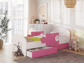 Кровать Мозаика с ящиком и бортиками на ламелях белый-розовый в Кушве - kushva.magazinmebel.ru | фото - изображение 1