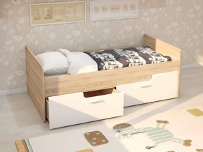 Кровать Умка дуб сонома с белыми ящиками в Кушве - kushva.magazinmebel.ru | фото